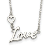 Sterling Silver Polished LOVE With Heart Necklace